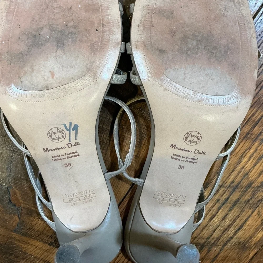Massimo Dutti Beige Leather Strappy Heeled Sandals Women’s 39 (US 8.5)